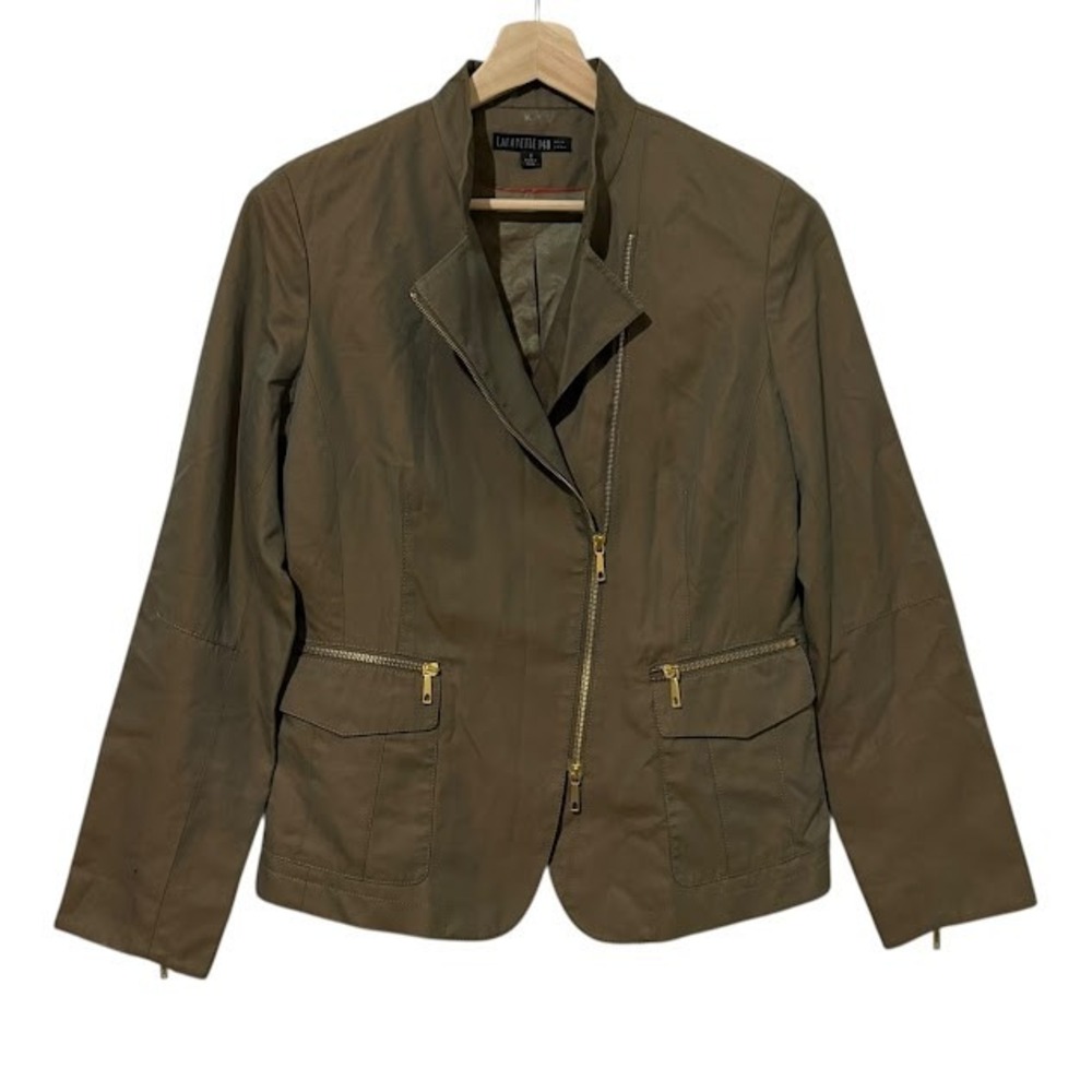 Lafayette 148 Green Iridescent Asymmetrical Moto Structured Jacket Womens 8
